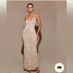 Meshki Beige/Gold Sparkle Maxi Dress